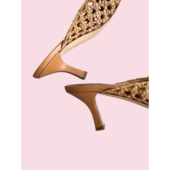 CASADEI Tan Leather Woven Mules Heels Size 37 / US 7 - Picture 8 of 11